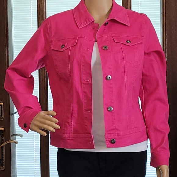 DG2 by Diane Gilman Jackets & Blazers - Diane Gilman DG2 Bright Pink Cropped Stretch Jacket- Small